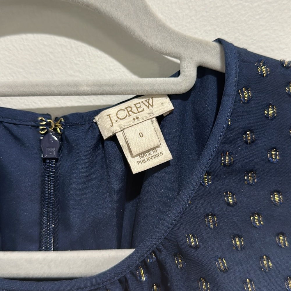 J.CREW Women Navy Metallic Gold Dot Dress Sleeveless Navy Size 0 Zipper Flare - Picture 3 of 4